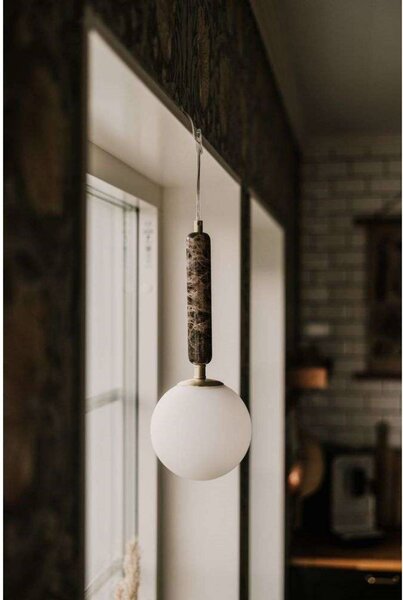 Globen Lighting závěsné světlo Torrano, hnědé, Ø 15 cm, stmívatelný, Hnědá / rez, Obývací pokoj / jídelna, Kámen, Design, Koule