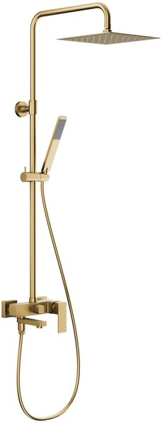 KFA Armatura Logon Brushed Light Gold vanová sada se sprchou na stěnu s dešťovou sprchou zlatá 5136-925-39