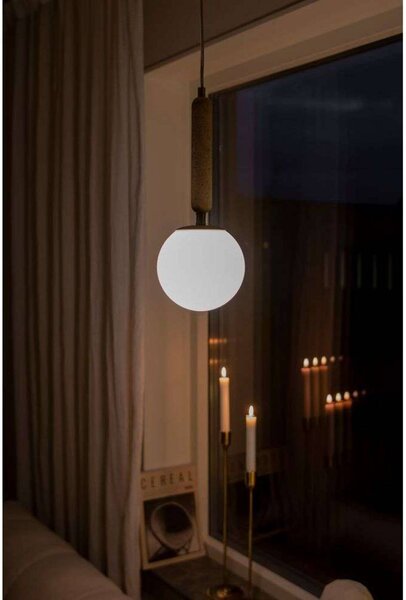 Globen Lighting Závěsné světlo Torrano Ø 15 cm Travertin, stmívatelný, Krémová / jantar, Obývací pokoj / jídelna, Kámen, Design, Koule