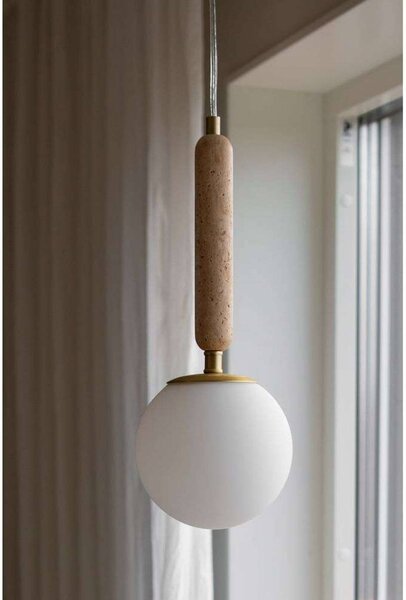 Globen Lighting Závěsné světlo Torrano Ø 15 cm Travertin, stmívatelný, Krémová / jantar, Obývací pokoj / jídelna, Kámen, Design, Koule