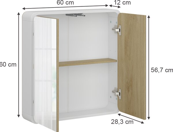 Koupelnová zrcadlová skříňka Vicco Arla Bílá/dub 60 x 60 cm, Model 50156