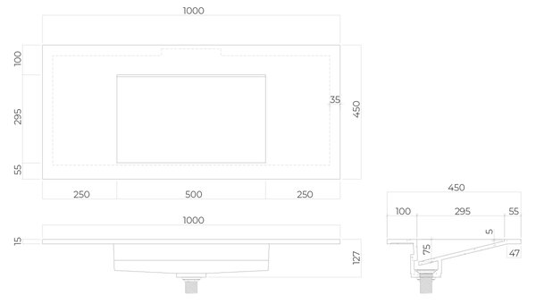 Oltens Stila umyvadlo 100x45 cm obdélníkový nábytkový bílá lesk 40203000