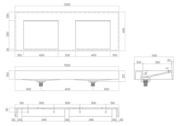 Oltens Stila umyvadlo 120x45 cm obdélníkový klasický-dvojitý bílá lesk 40004000