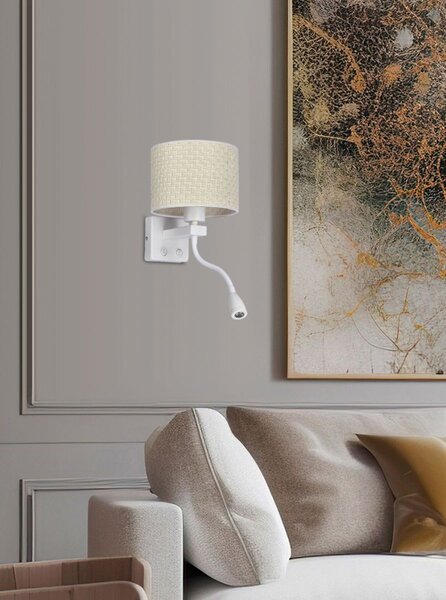 Nástěnná lampa se čtecím ramenem POLO - 1xE27, 40W + LED 2W, 3200K (teplá bílá), bílá / krémová