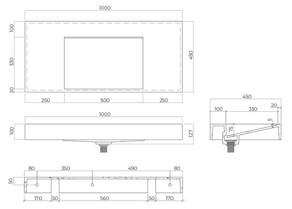 Oltens Stila umyvadlo 100x45 cm obdélníkový klasický bílá matný 40003900