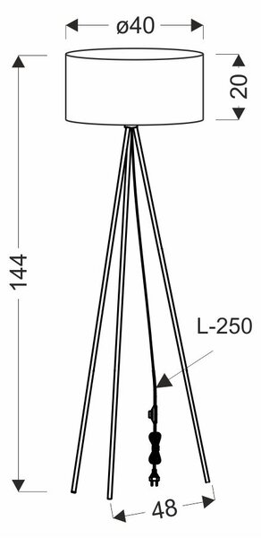 Stojací lampa trojnožka SHANTI - 1xE27, 40W, černá / béžová