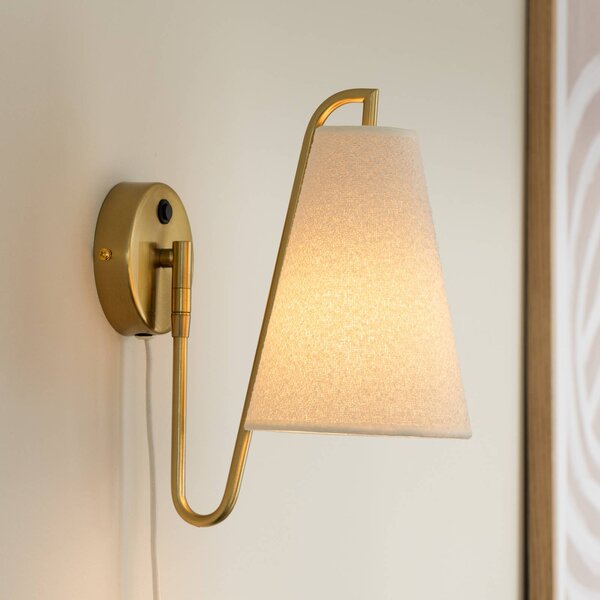 Globen Lighting Nástěnné světlo Lou Bouclé, bílá/mosaz, látka, Bílá / opál, Obývací pokoj / jídelna, Textil / tkanina / hedvábí, Design