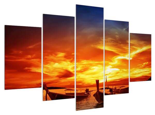 Obraz lodí při západu slunce (150x105 cm)
