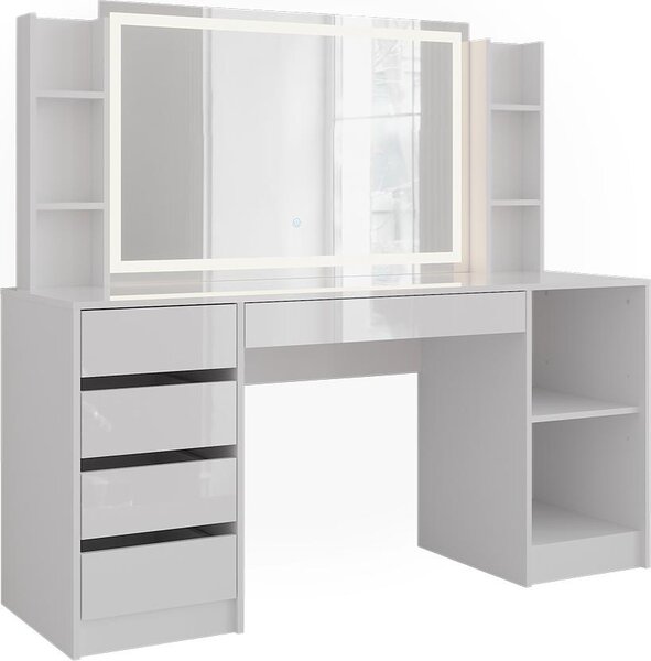 Toaletní stolek Vicco Sherry Bílá/Bílá vysoký lesk 158.2 cm se zrcadlem LED, Model 57656