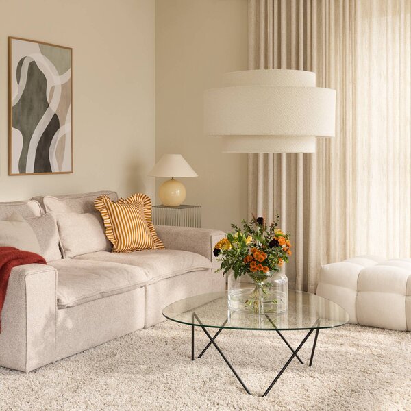 Globen Lighting závěsné světlo Noah Bouclé, Ø 70 cm, bílé, stmívatelný, Bílá / opál, Obývací pokoj / jídelna, Textil / tkanina / hedvábí, Skandinávský