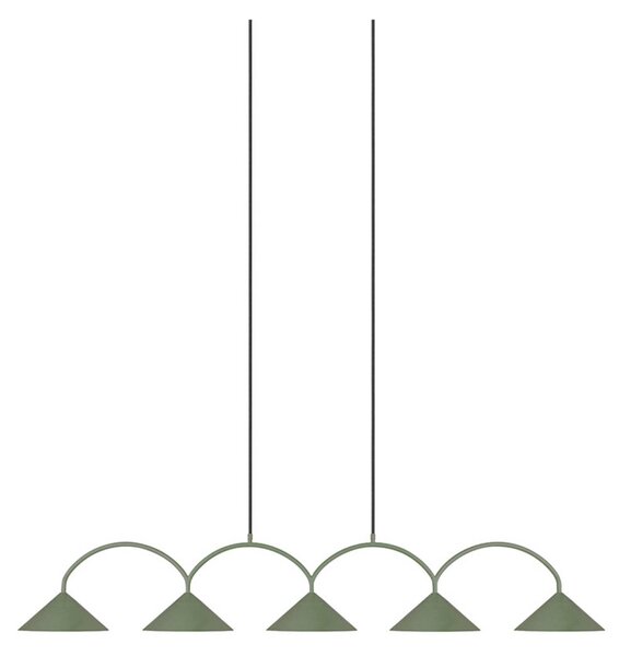 Globen Lighting závěsné světlo CURVE 5, zelené, 5 ramen, 165 cm, stmívatelný, Zelená, Obývací pokoj / jídelna, kov, Vintage