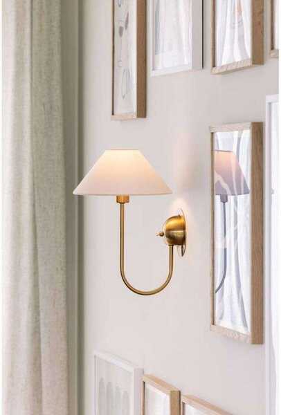Globen Lighting Nástěnné světlo IRIS, krémové, výška 32 cm, Krémová / jantar, Obývací pokoj / jídelna, Textil / tkanina / hedvábí, Vintage, Nástěnné svítidlo