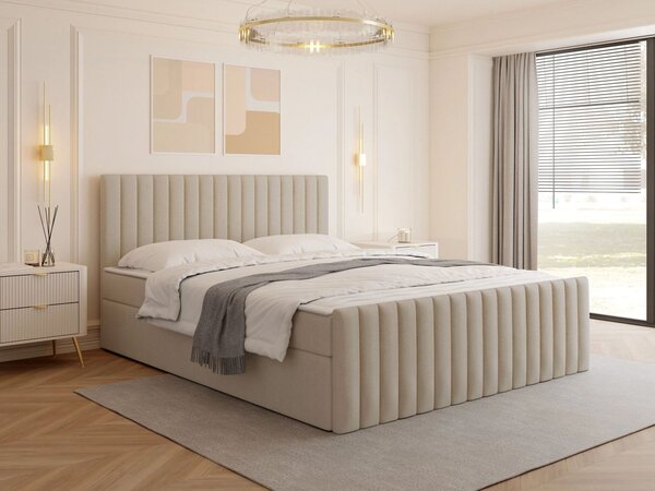 Kontinentální manželská postel 160x200 VASHON 2 - světlá béžová + topper ZDARMA