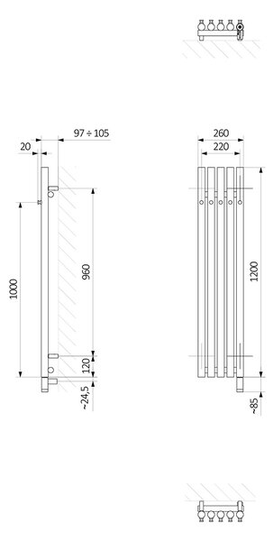 Oltens Stang elektrický radiátor s topným tělesem 120x26 cm černá mat 55133300