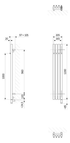 Oltens Stang elektrický radiátor s topným tělesem 120x20.5 cm černá mat 55132300