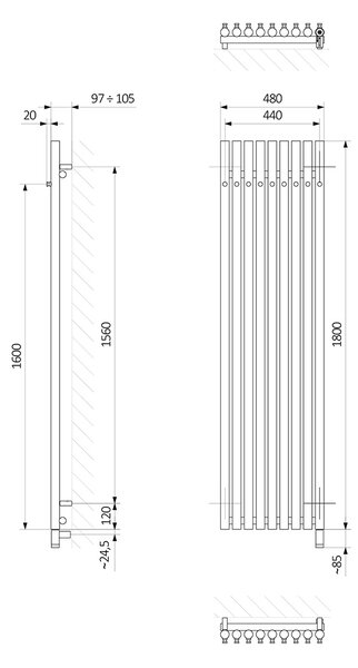 Oltens Stang elektrický radiátor 180x48 cm měděná kartáčovaný 55130610
