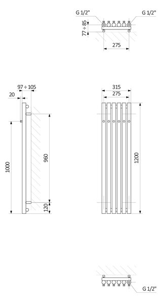Oltens Stang koupelnový radiátor designově 120x31.5 cm černá mat 55034300