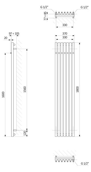 Oltens Stang koupelnový radiátor designově 180x37 cm bílá 55029000