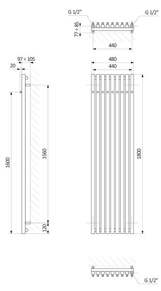 Oltens Stang koupelnový radiátor designově 180x48 cm nikl 55030910