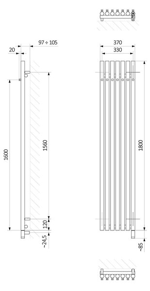 Oltens Stang elektrický radiátor s topným tělesem 180x37 cm bílá 55129000