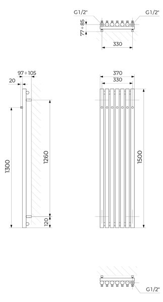 Oltens Stang koupelnový radiátor designově 150x37 cm černá mat 55028300