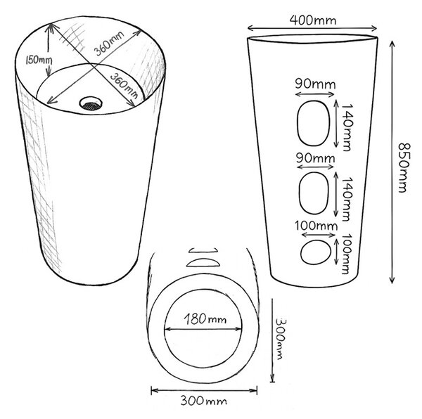 BPS-koupelny Volně stojící keramické umyvadlo HYD-LO-WH-WOF-400 ø40 cm, bílé