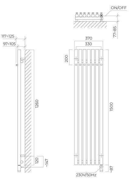 Oltens Stang elektrický radiátor 150x37 cm měděná kartáčovaný 55128610