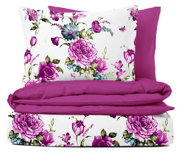 Ervi bavlněné povlečení oboustranné - Fialové květy/fuchsia
