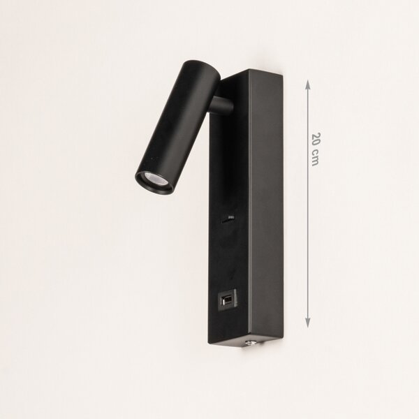 Nástěnné LED svítidlo do ložnice s vypínačem a USB zásuvkou Master Black (LMD)