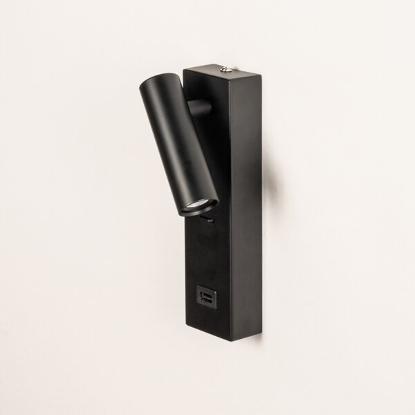 Nástěnné LED svítidlo do ložnice s vypínačem a USB zásuvkou Master Black (LMD)