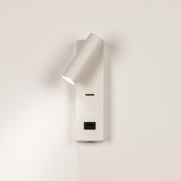 Nástěnné LED svítidlo do ložnice s vypínačem a USB zásuvkou Master White (LMD)