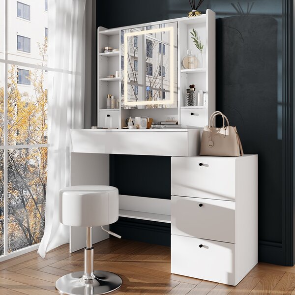 Toaletní stolek Vicco Livora Bílá 105.5 cm se zrcadlem LED, Model 53023