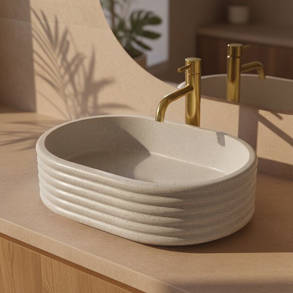 Umyvadlo na desku z kompozitního kamene REA NICOLETTA BEIGE 50x36 cm, béžová