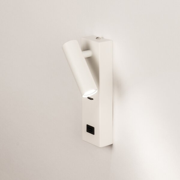 Nástěnné LED svítidlo do ložnice s vypínačem a USB zásuvkou Master White (LMD)