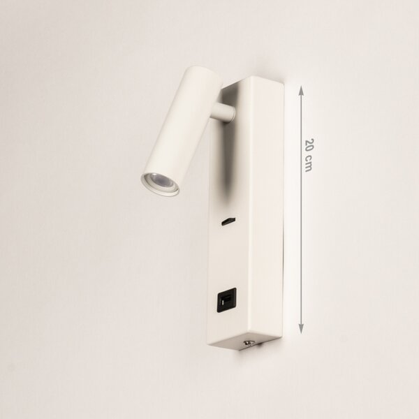 Nástěnné LED svítidlo do ložnice s vypínačem a USB zásuvkou Master White (LMD)