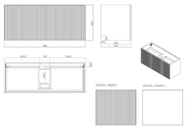 Oltens Lun skříňka 120x44.7x52 cm pod umyvadlo závěsná černá 60035300