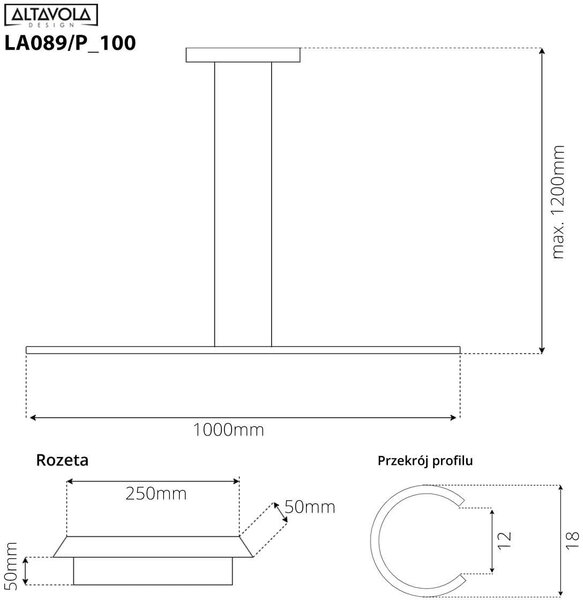 Altavola Design Linea závěsné svítidlo 1x12 W zlatá LA089/P_100_4k_gold_dimm