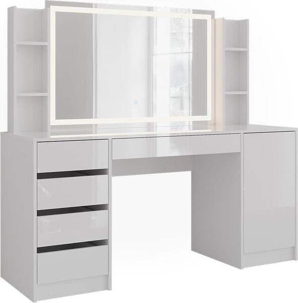 Toaletní stolek Vicco Sherry Bílá/Bílá vysoký lesk 158.2 cm se zrcadlem LED, Model 57668