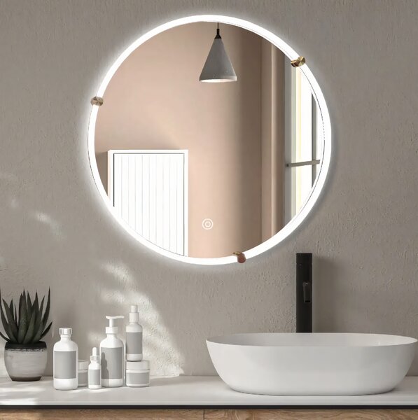 Rea Zrcadlo ⌀70 cm s vyhříváním a regulovatelným LED osvětlením HOM-06911, transparent