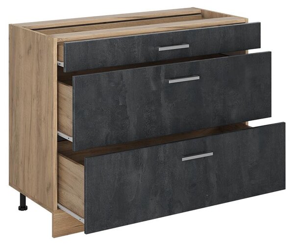 Spodní skříňka kuchyňské linky Vicco R-Line Černý beton/Zlatý mocný dub 100 cm bez pracovní desky, Model 71635