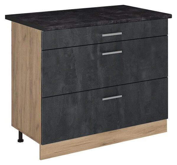 Spodní skříňka kuchyňské linky Vicco R-Line Černý beton/Zlatý mocný dub 100 cm pracovná doska antracitová, Model 71636