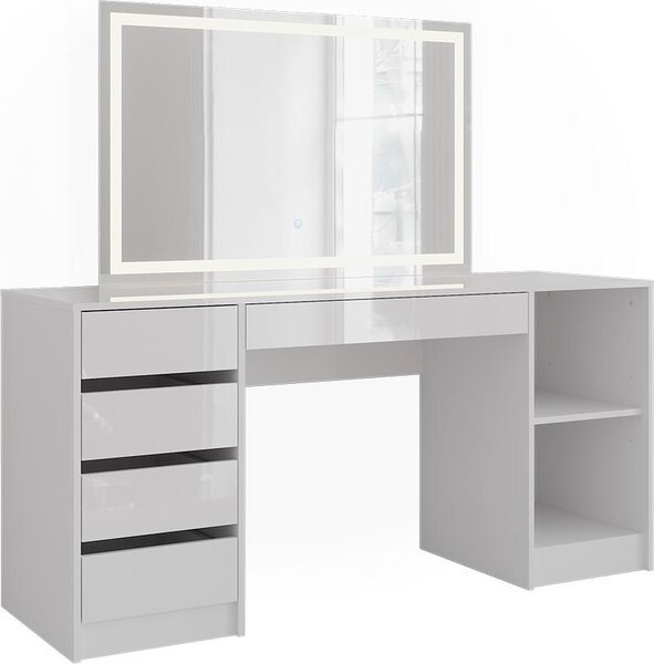 Toaletní stolek Vicco Sherry Bílá/Bílá vysoký lesk 158.2 cm se zrcadlem LED, Model 57659