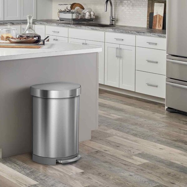 Pedálový odpadkový koš Simplehuman – 60 l, půlkulatý, kartáčovaná ocel, FPP, rám na sáčky