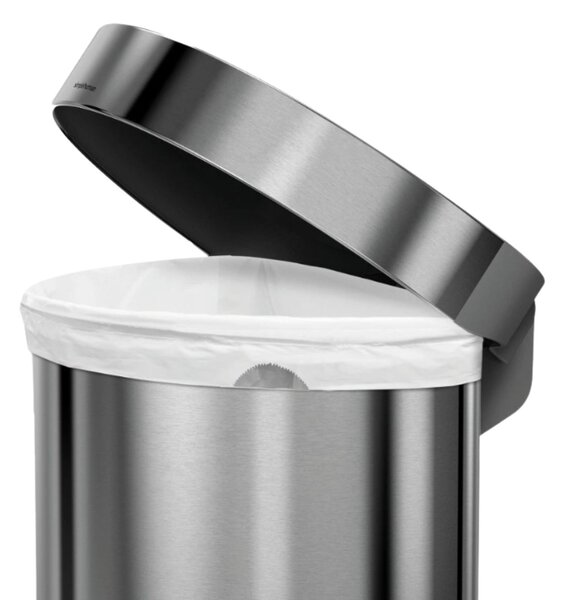 Pedálový odpadkový koš Simplehuman – 60 l, půlkulatý, kartáčovaná ocel, FPP, rám na sáčky