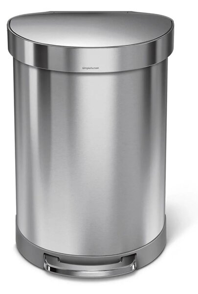 Pedálový odpadkový koš Simplehuman – 60 l, půlkulatý, kartáčovaná ocel, FPP, rám na sáčky
