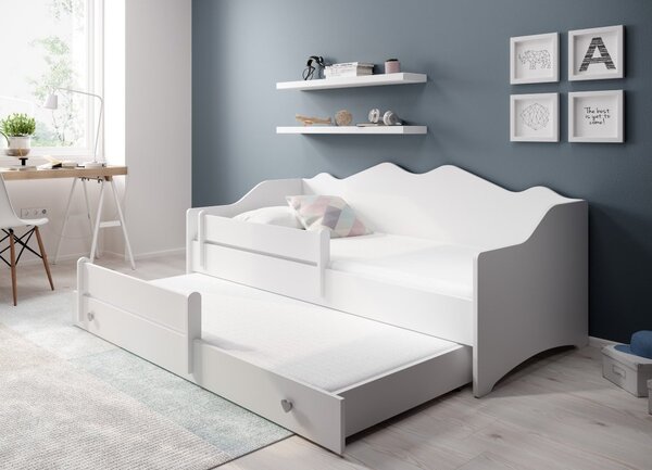ADRK Rozkládací postel EMKA II Gray, White, CH-Emk-EMMAWHITE2-SZ-1680-UCHWYTGray-E080, 160x80 cm s matrací, bílá