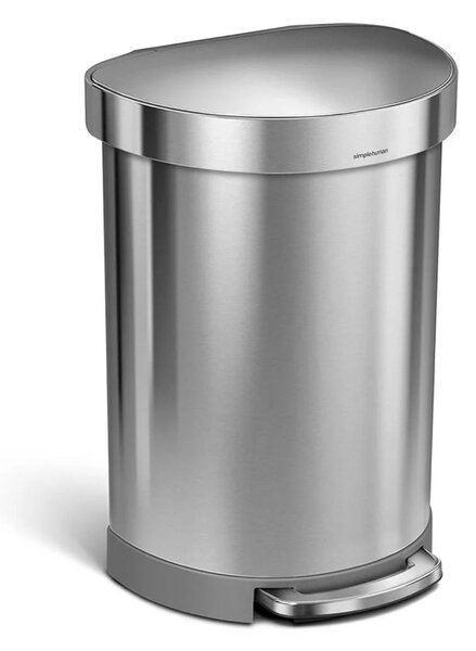 Pedálový odpadkový koš Simplehuman – 60 l, půlkulatý, kartáčovaná ocel, FPP, rám na sáčky