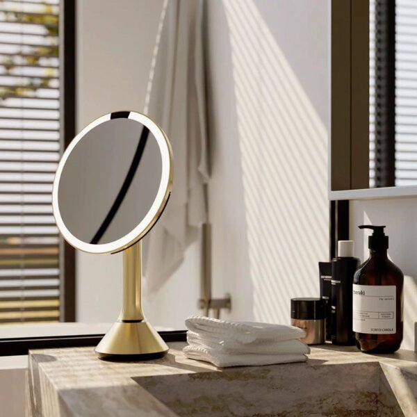 Kosmetické zrcátko Simplehuman Sensor Touch, DUAL LED osvětlení, 5x, dobíjecí, mosaz nerez