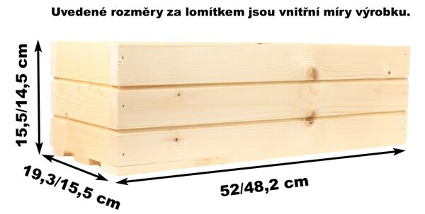 Dřevěný truhlík z masivu - přírodní 50 cm