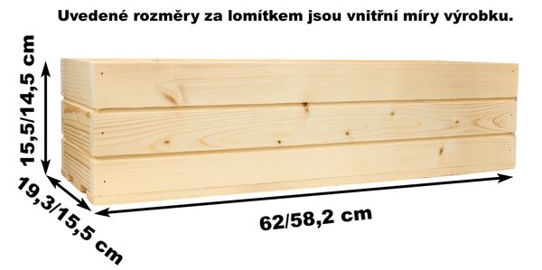Dřevěný truhlík z masivu - přírodní 60 cm